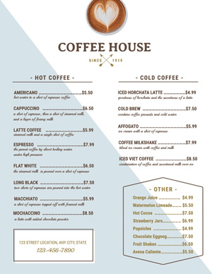 Coffee Shop Menu design